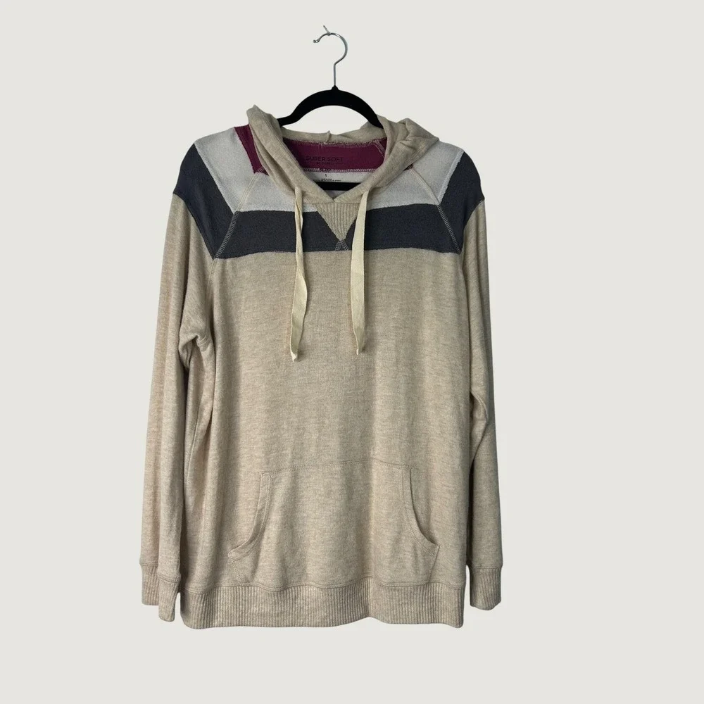 Torrid Hoodie Sleepwear Womens 1X Beige Colorblock Super Soft Lounge Pullover